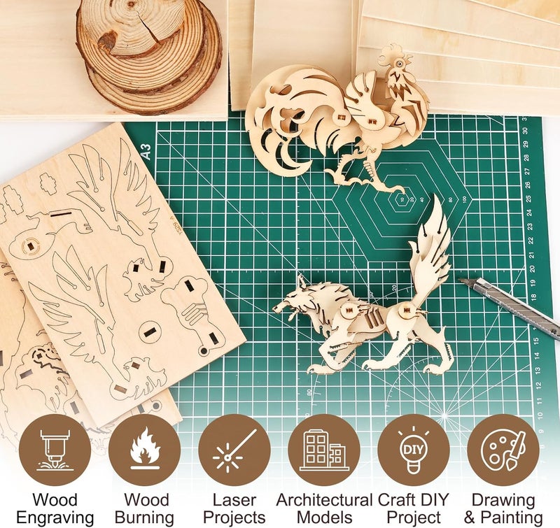 MITINU 20 Pack Basswood Sheets for Crafts,12"x12"x1/8" 3mm Thick Plywood Sheets with Smooth Surfaces-Unfinished Squares Wood Boards for Laser Cutting, Wood Burning, Architectural Models, Staining - Image 3